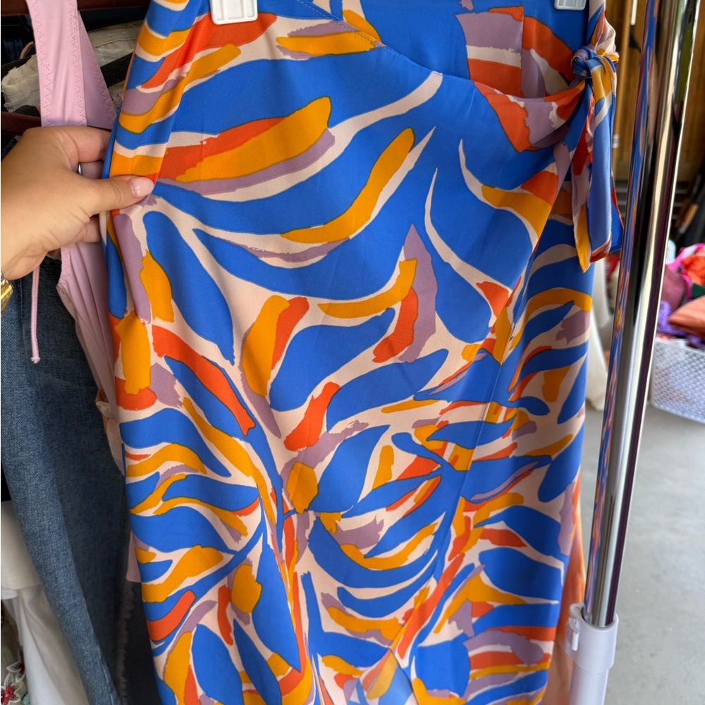 fab'rik Bright Blue Multicolor Abstract Print Maxi Skirt